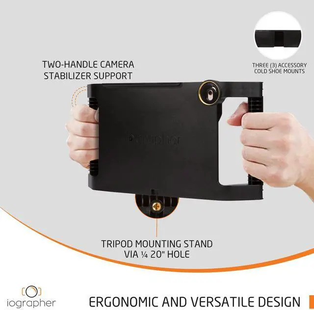 Alt view image 3 of 5 - iOgrapher Case with Handles - Tripod and Lens Adapter - iPad Stabilizer for Mini 4th, 5th, and 6th Gen - Tablet Case for Recording and Photos - iPad Holder for Tripod (Black)
