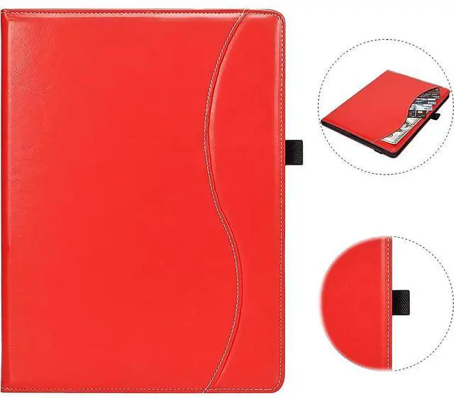 Alt view image 3 of 5 - SaharaCase Business Series Folio Case for Microsoft Surface Pro X 2021 [Shockproof Bumper] Kickstand Hand Strap Pockets Rugged Protection Anti-Slip Grip (Red)