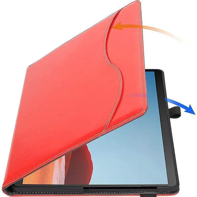 Alt view image 4 of 5 - SaharaCase Business Series Folio Case for Microsoft Surface Pro X 2021 [Shockproof Bumper] Kickstand Hand Strap Pockets Rugged Protection Anti-Slip Grip (Red)