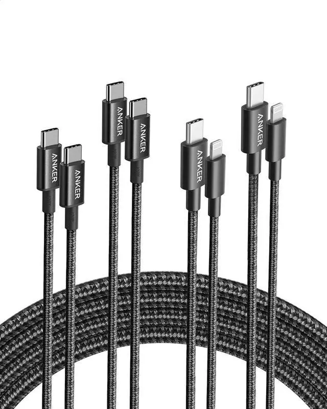 Main image of Anker 333 USB C to USB C Cable (6ft 100W, 2-Pack), USB 2.0 Type C Charging Cable Fast Charge New Nylon USB-C to Lightning Cable, 331 Lightning Charging Cord (Black, 2Pack, 6ft), MFi Certified