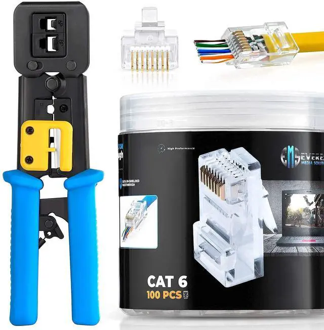 Main image of Bundle  2 items: RJ45 Crimp Tool + 100 Pack of Cat6 Pass Through Connectors.