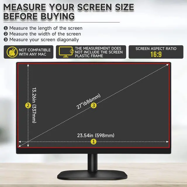 Alt view image 2 of 5 - 27 Inch Privacy Screen Protector, Anti Glare & Anti Scratch Screen Filter Compatible with 27" Sceptre/ViewSonic/Philips/Dell/Asus/Acer/Aoc/HP/LG/Lenovo/Samsung Computer with 16:9 Aspect Ratio