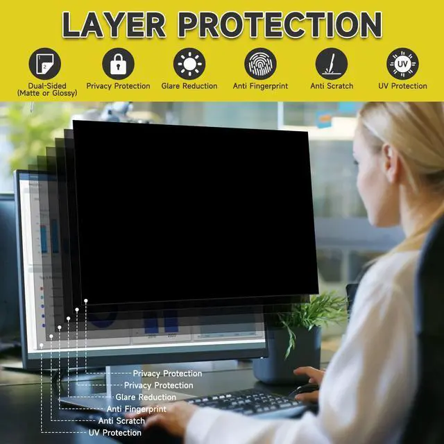 Alt view image 4 of 5 - 27 Inch Privacy Screen Protector, Anti Glare & Anti Scratch Screen Filter Compatible with 27" Sceptre/ViewSonic/Philips/Dell/Asus/Acer/Aoc/HP/LG/Lenovo/Samsung Computer with 16:9 Aspect Ratio