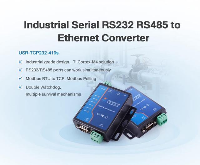 Alt view image 2 of 5 - USR-TCP232-410S Serial to Ethernet Converter Support Modbus RTU & TCP Terminal Power Supply RS232 RS485 to TCP/IP Module