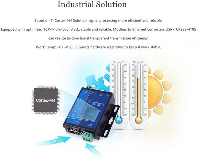 Alt view image 5 of 5 - USR-TCP232-410S Serial to Ethernet Converter Support Modbus RTU & TCP Terminal Power Supply RS232 RS485 to TCP/IP Module
