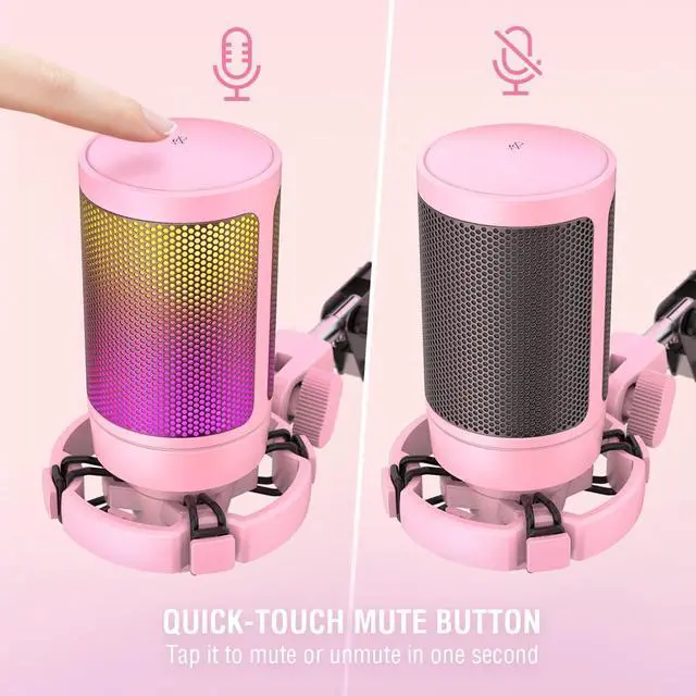 Alt view image 2 of 5 - FIFINE Gaming USB Microphone Kit, PC Streaming Recording Computer RGB Microphone Set for Podcasting, Singing, YouTube, Condenser Cardioid Mic with Quick Mute, Gain Knob-A6T Pink