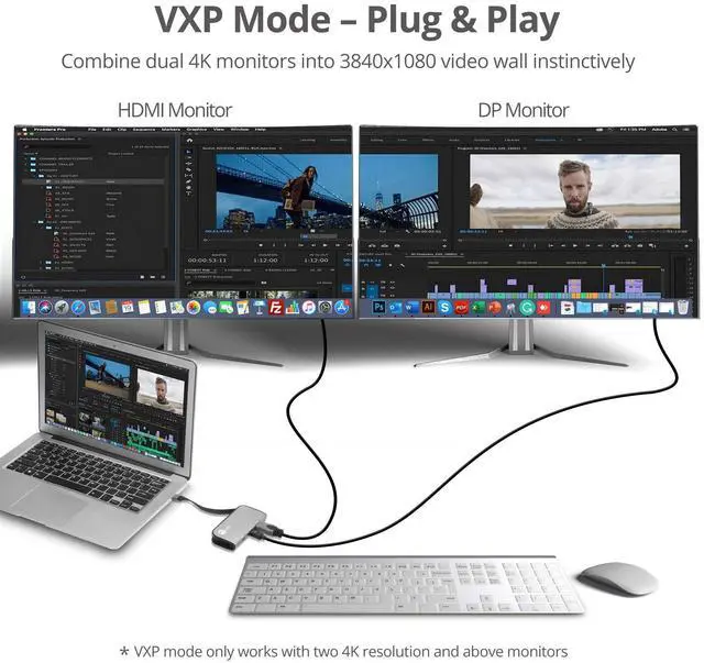 Alt view image 4 of 5 - SIIG USB-C to Mini DisplayPort & HDMI VXP Adapter with PD 3.0, 100W PD, Combine Two Monitor to One 3840x1080 Video Wall, Compatible with Windows/Mac, DP Alt Mode Required (CB-TC0H11-S1)