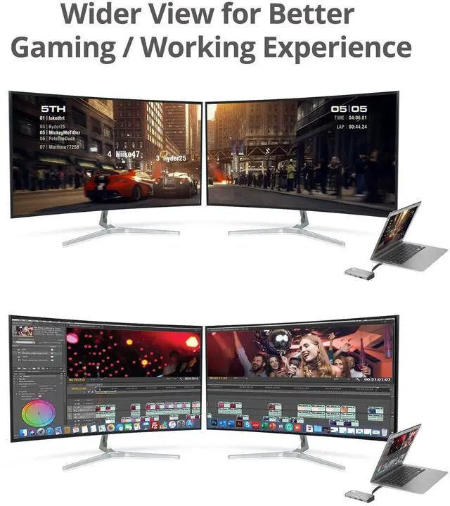 Alt view image 5 of 5 - SIIG USB-C to Mini DisplayPort & HDMI VXP Adapter with PD 3.0, 100W PD, Combine Two Monitor to One 3840x1080 Video Wall, Compatible with Windows/Mac, DP Alt Mode Required (CB-TC0H11-S1)