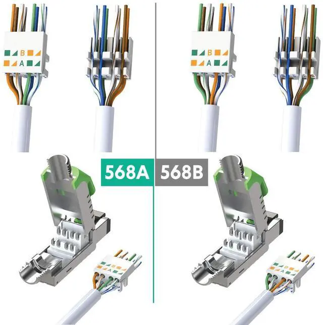 Alt view image 4 of 5 - LINKUP - RJ45 Connectors Cat6A (6 Pack) Shielded Zinc-Alloy Housing Modular Termination Plug | 10G Easy Internet Tool Free Plugs | for Cat6A up to 22AWG Solid Bulk S/FTP Ethernet Cable [Green]