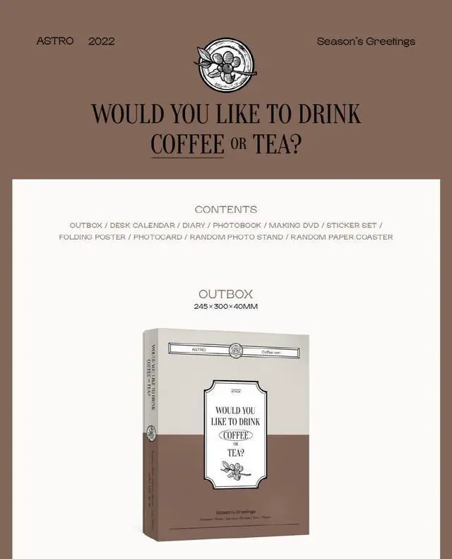 Alt view image 2 of 5 - FANTAGIO ASTRO - 2022 SEASON'S GREETINGS+Extra Photocards Set (COFFEE ver.)