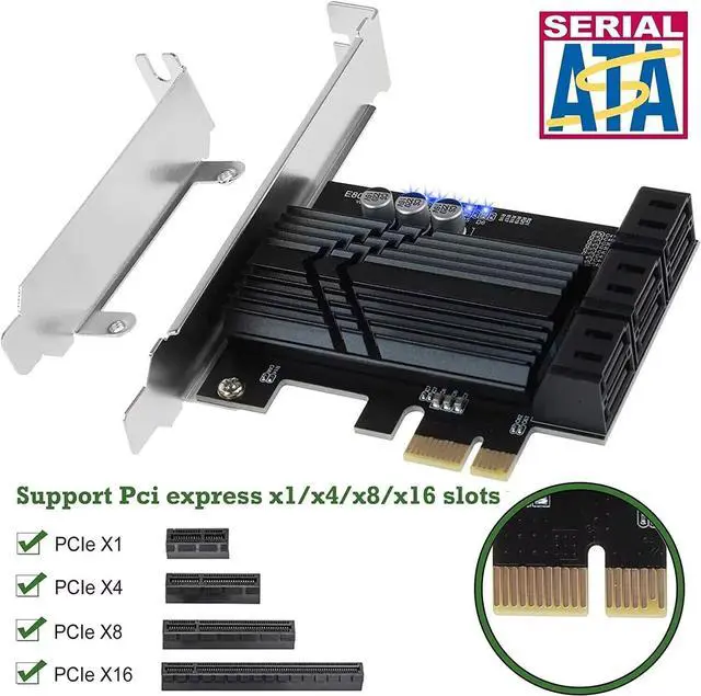 Alt view image 4 of 5 - ASM1166 PCIe X1 SATA Card 6 Ports, Non Raid, Joylifeboard PCIE SATA III Controller Expansion Card 6 Gbps, Support 6 SATA 3.0 Devices, PCIe SATA Card with 6 SATA Cables+Thin Bracket