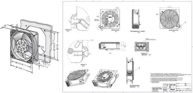 Alt view image 5 of 5 - NNL 120mm 115V AC Axial Flow Fan DV4600-492 for Rittal Cabinet Cooling, 120*120*38mm, 18/19W, 240/220mA, Server Rack Cooling Fan