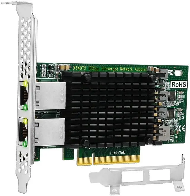 Main image of LinksTek X540T2 Dual 10GbE RJ45 Ports Converged Ethernet Adapter for Servers and Desktop PCs. Intel X540AT2 10GbE Ethernet Controller, 2X 10GbE RJ45, for Virtualization, Storage and Gaming (X540T2)