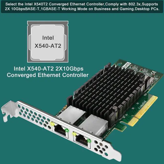 Alt view image 2 of 5 - LinksTek X540T2 Dual 10GbE RJ45 Ports Converged Ethernet Adapter for Servers and Desktop PCs. Intel X540AT2 10GbE Ethernet Controller, 2X 10GbE RJ45, for Virtualization, Storage and Gaming (X540T2)