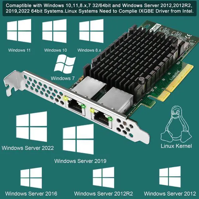 Alt view image 3 of 5 - LinksTek X540T2 Dual 10GbE RJ45 Ports Converged Ethernet Adapter for Servers and Desktop PCs. Intel X540AT2 10GbE Ethernet Controller, 2X 10GbE RJ45, for Virtualization, Storage and Gaming (X540T2)