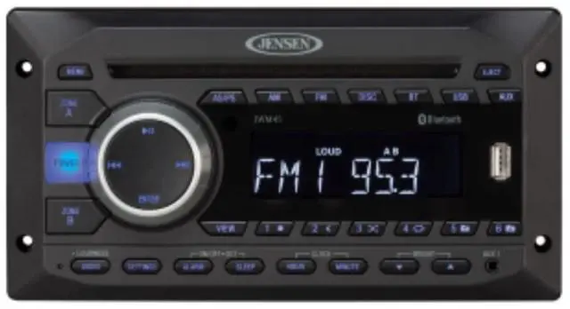 Main image of Jensen JWM452 2-Speaker Zones AM/FM|DVD|BT|AUX|USB Bluetooth Wall Mount Stereo, Front USB w/ MP3/WMA Playback, DVD/CD-R/RW Slot and MP3 Compatible, Front AUX A/V Input (3.5mm), Remote Control Included