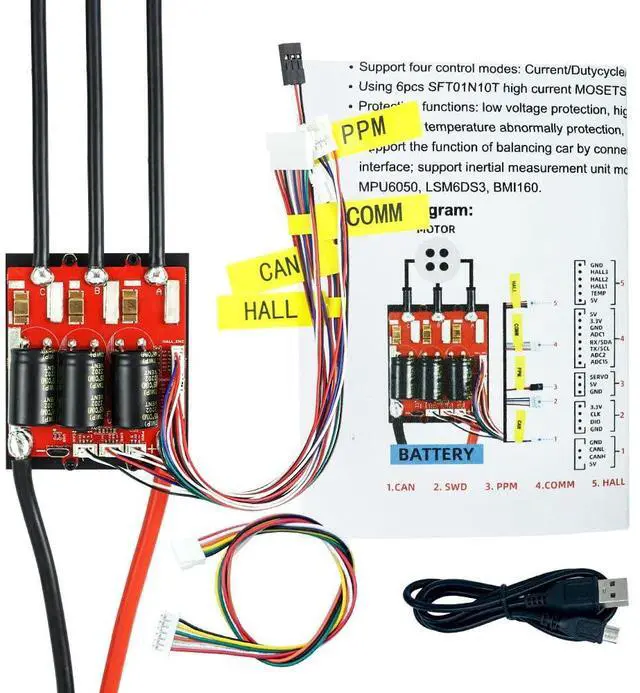 Alt view image 4 of 5 - Flipsky Electric Speed Controller for Skateboard FSESC6.9 100A Base on VESC6.6 with Aluminum Anodized Heat Sink
