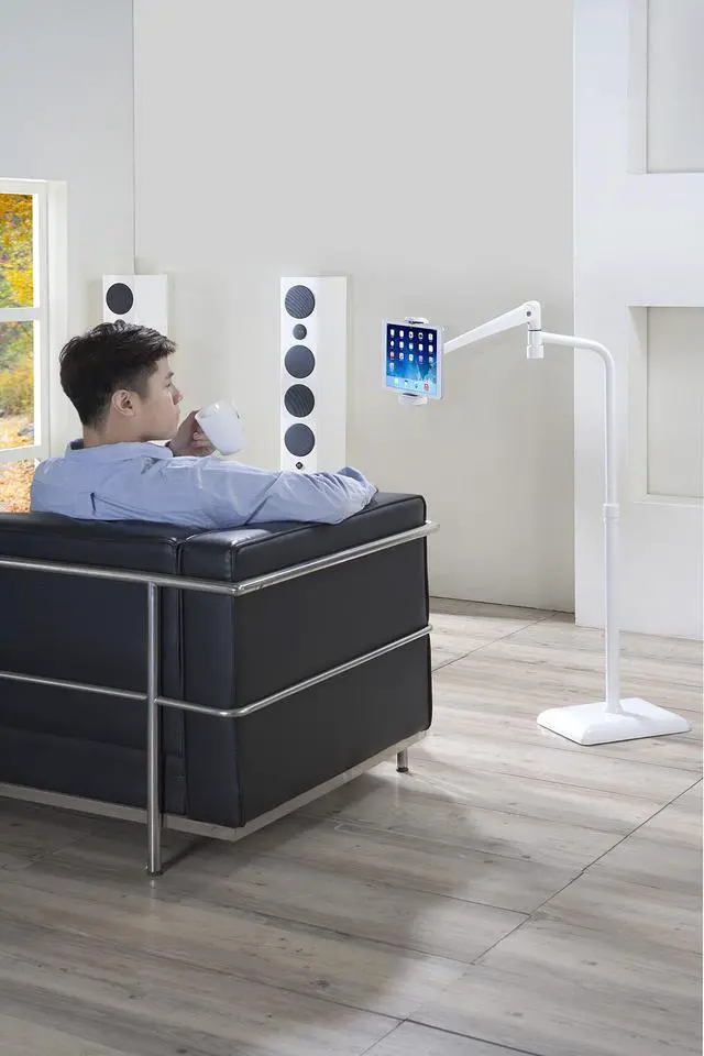 Alt view image 4 of 5 - idée Height & Angle Adjustable, 360 Degree Rotating Floor Stand for Tablet Including ipad Pro/Mini/Air, Surface Pro, Samsung Galaxy Tab, e-Books & More, ICFTS01W