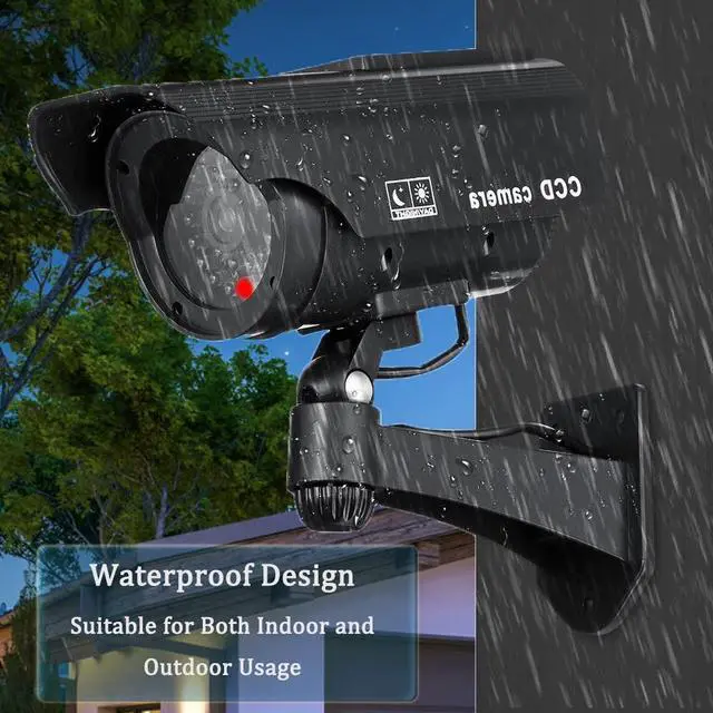 Alt view image 4 of 5 - YSUCAU Solar Powered Bullet Dummy Fake Simulated Surveillance Security CCTV Dome Camera Indoor/Outdoor Use with Flashing Red LED Light & Warning Security Alert Sticker Decal, 2 Packs, Black