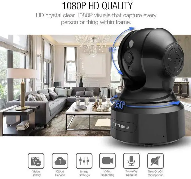 Alt view image 2 of 5 - TETHYS Wireless Security Camera 1080P Indoor [Work with Alexa] Pan/Tilt WiFi Smart IP Camera Dome Surveillance System w/Night Vision,Motion Detection,2-Way Audio,Cloud for Home,Business, Baby Monitor
