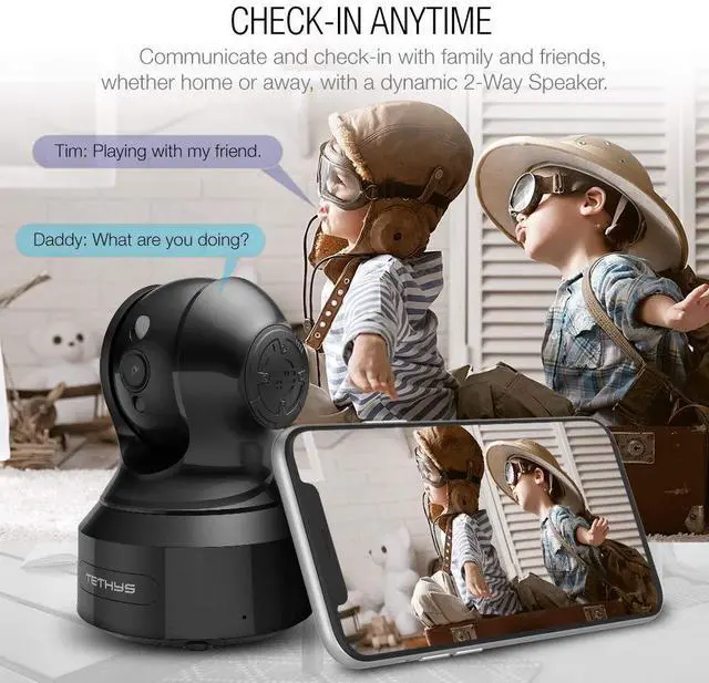 Alt view image 3 of 5 - TETHYS Wireless Security Camera 1080P Indoor [Work with Alexa] Pan/Tilt WiFi Smart IP Camera Dome Surveillance System w/Night Vision,Motion Detection,2-Way Audio,Cloud for Home,Business, Baby Monitor