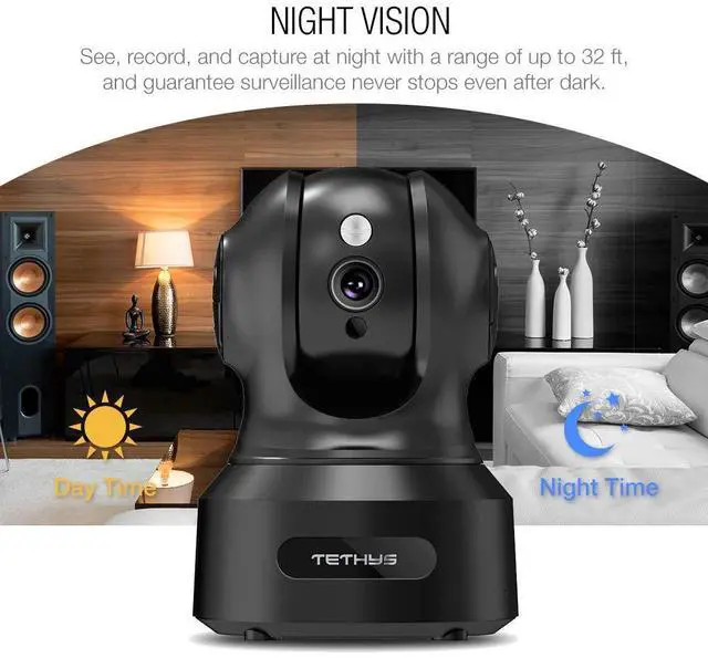 Alt view image 4 of 5 - TETHYS Wireless Security Camera 1080P Indoor [Work with Alexa] Pan/Tilt WiFi Smart IP Camera Dome Surveillance System w/Night Vision,Motion Detection,2-Way Audio,Cloud for Home,Business, Baby Monitor