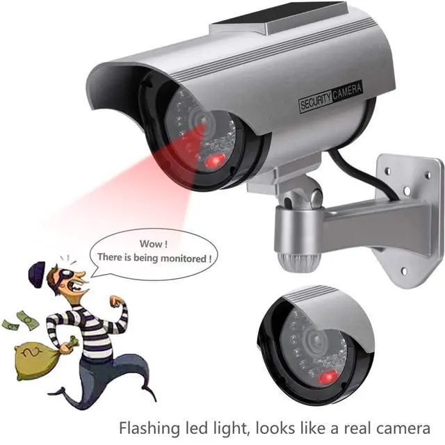 Alt view image 3 of 5 - PreZiouz Solar Powered Dummy Security Camera, Bullet Fake Security Cameras, Simulated Surveillance System with Red LED Light and CCTV Stickers for Home Businesses Indoor/Outdoor (2 Packs, Silver)