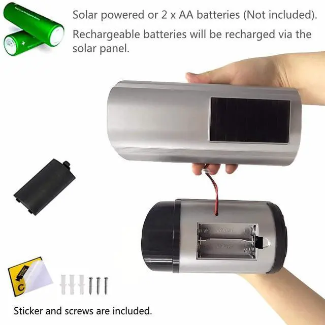 Alt view image 5 of 5 - PreZiouz Solar Powered Dummy Security Camera, Bullet Fake Security Cameras, Simulated Surveillance System with Red LED Light and CCTV Stickers for Home Businesses Indoor/Outdoor (2 Packs, Silver)