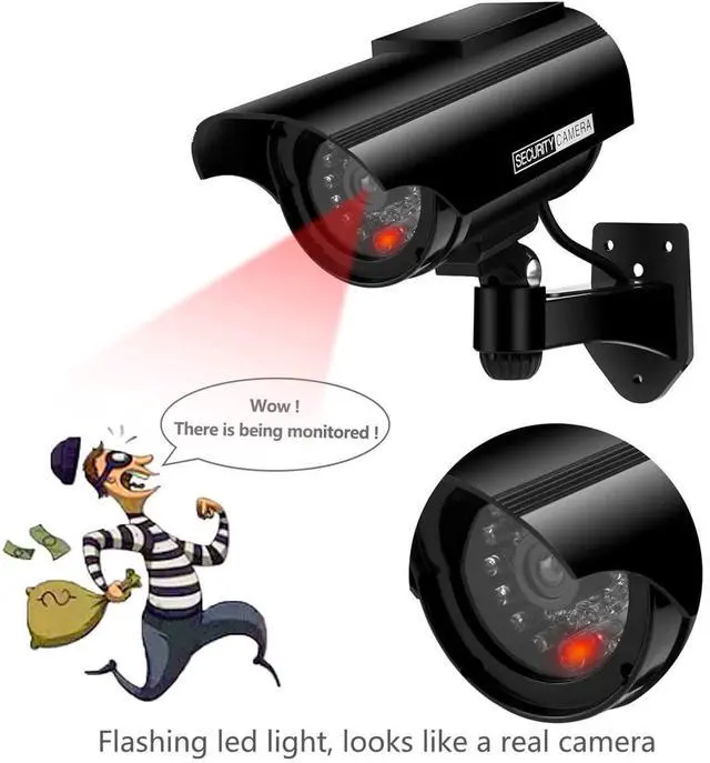 Alt view image 3 of 5 - PreZiouz Solar Powered Fake Security Cameras, Bullet Dummy Security Camera, Simulated Surveillance Camera with Flashing Light and CCTV Stickers for Home Businesses Indoor/Outdoor (2 Packs, Black)