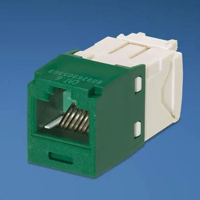 Main image of Panduit CJ688TGGR Mini-Com TX6 Plus Giga-Channel Cat6 Jack, Green, Box of 50
