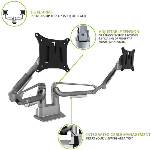Alt view image 4 of 5 - Kanto DMS2000S Dual-Monitor Desktop Mount for 17-inch to 30-inch Displays | Silver