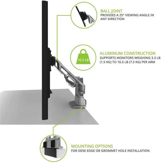 Alt view image 5 of 5 - Kanto DMS2000S Dual-Monitor Desktop Mount for 17-inch to 30-inch Displays | Silver