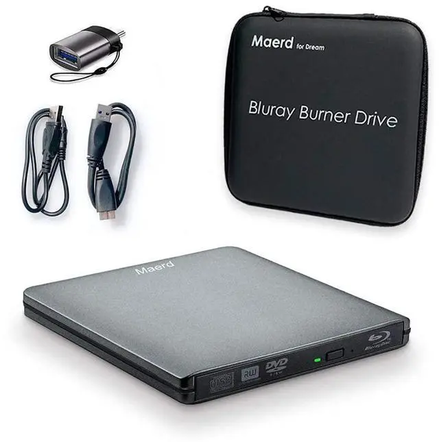 Main image of Maerd External Blu Ray DVD Drive, USB3.0 Type-C Portable Blu Ray Player CD DVD BD Burner 6X 3D CD DVD Bluray Burner for Windows XP/7/8/10 Laptop, Desktop (Grey)