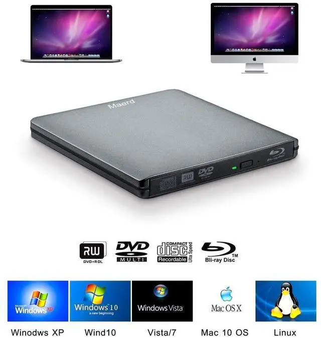 Alt view image 4 of 5 - Maerd External Blu Ray DVD Drive, USB3.0 Type-C Portable Blu Ray Player CD DVD BD Burner 6X 3D CD DVD Bluray Burner for Windows XP/7/8/10 Laptop, Desktop (Grey)