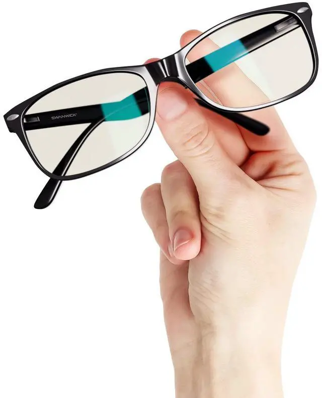 Alt view image 3 of 5 - Swanwick Blue Light Blocking Glasses for Women, Men Anti Eyestrain Headache for Computer, Gaming, TV, Phone Screen. Sleep Aid. Classic Day Swannies (Small, Black)