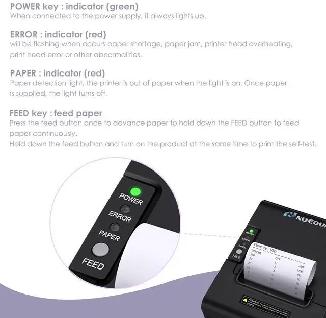 Alt view image 5 of 5 - NUCOUN Receipt Printer VCP-80 80mm Thermal Receipt Printer, Serial USB Network Cash Box Interface (80 mm)Connect VC-7 VC-3 Bill Value Counter with RS-232 Cable