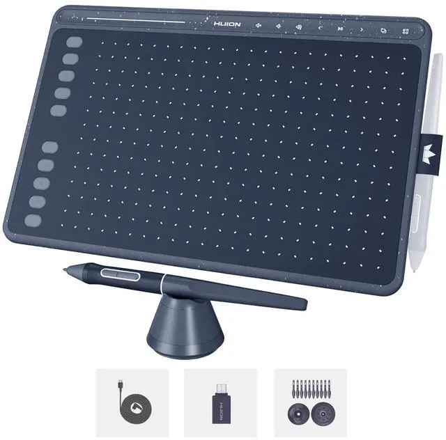 Main image of HUION HS611 Graphics Drawing Tablet Android Support Digital Art Tablet with Battery-Free Stylus 8192 Pen Pressure Tilt 8 Multimedia Keys 10 Hot Keys and Touch Ring, 10x6 inch Drawing Pad, Space Grey