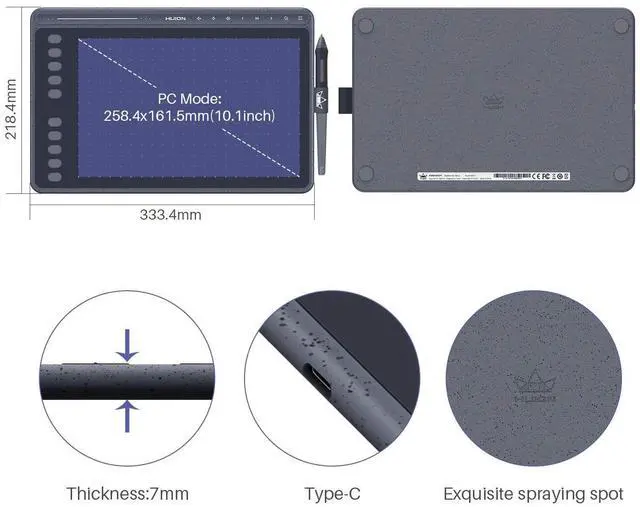 Alt view image 4 of 5 - HUION HS611 Graphics Drawing Tablet Android Support Digital Art Tablet with Battery-Free Stylus 8192 Pen Pressure Tilt 8 Multimedia Keys 10 Hot Keys and Touch Ring, 10x6 inch Drawing Pad, Space Grey