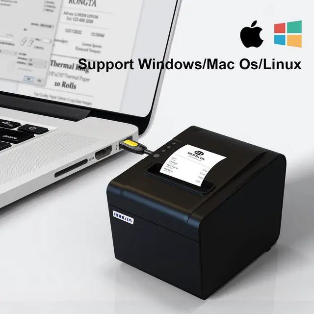 Alt view image 3 of 5 - Rongta POS Printer, 80mm USB Thermal Receipt Printer, Restaurant Kitchen Printer with Auto Cutter Support Cash Drawer,USB Serial Ethernet Interface for Windows/Mac/Linux,Do Not Square (RP326)