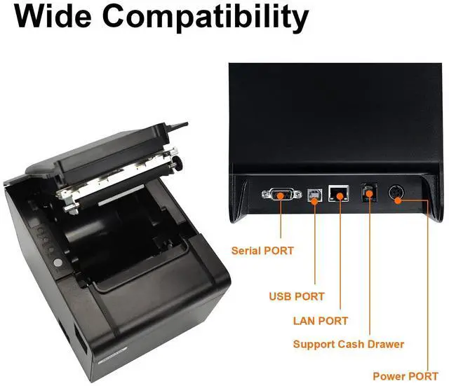 Alt view image 4 of 5 - Rongta POS Printer, 80mm USB Thermal Receipt Printer, Restaurant Kitchen Printer with Auto Cutter Support Cash Drawer,USB Serial Ethernet Interface for Windows/Mac/Linux,Do Not Square (RP326)
