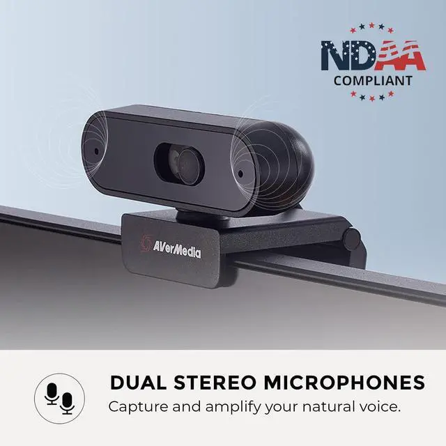 Alt view image 5 of 5 - AVerMedia PW310P Webcam - Full 1080p 30fps HD Camera with Autofocus and Dual Stereo Microphones, Work from Home, Remote Learning - NDAA Compliant