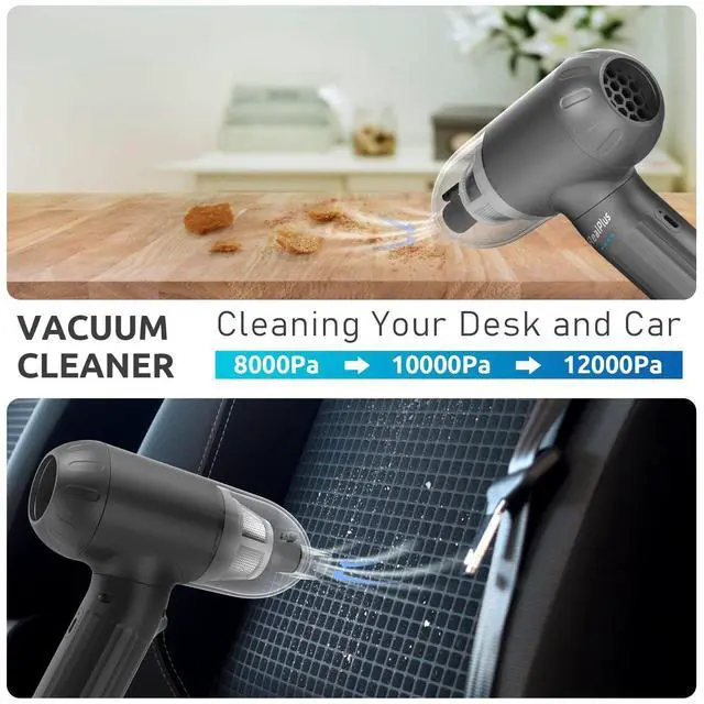 Alt view image 4 of 5 - RealPlus 4 in 1 Compressed Air Duster & Vacuum Cleaner & Pump, 12000Pa 7500mAh 3 Speeds Rechargeable Brushless Electric Duster, Cordless Air Blower with LED Light for Keyboard Computer PC Car