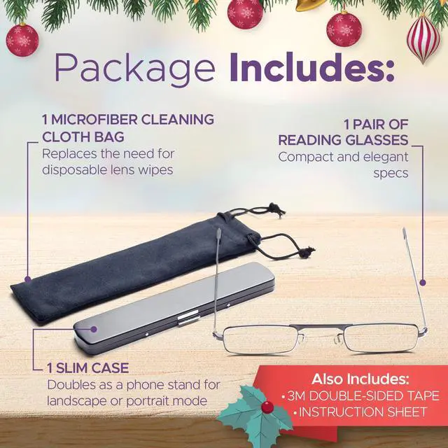 Alt view image 5 of 5 - Slender Eyes Compact Reading Glasses With Ultra-High Optical Quality Frame and Lenses, Includes Case that Acts as Phone Stand