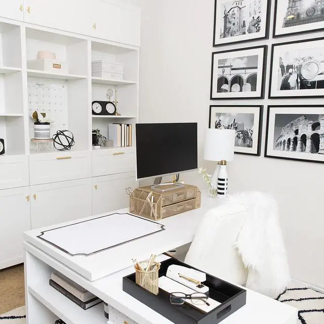 Alt view image 2 of 5 - Blu Monaco Gold Monitor Stand with Drawer  Computer Monitor Riser with Storage  Laptop Stand for Desk with Storage - Laptop organizer - Desk Organizer with Drawers