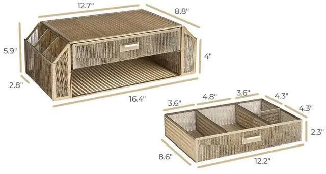 Alt view image 3 of 5 - Blu Monaco Gold Monitor Stand with Drawer  Computer Monitor Riser with Storage  Laptop Stand for Desk with Storage - Laptop organizer - Desk Organizer with Drawers