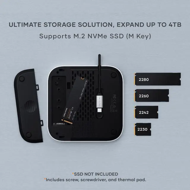 Alt view image 3 of 5 - Satechi Mac mini M4 Hub & Stand with NVMe SSD Enclosure, Mac mini M4 Dock with 2xUSB A 10Gbps, USB A Data Port, SD Card Reader for Mac mini M4, Mac mini M4 Pro - Silver
