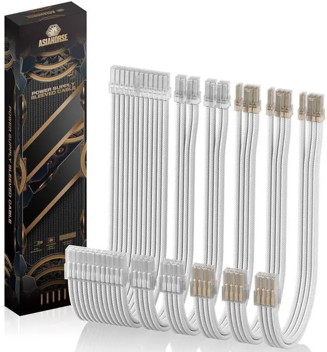 Main image of AsiaHorse PSU Cable Extension Kit of Clear Connector, 24Pin/4+4 EPS/6+2 PCI-E 16AWG ATX Power Supply Sleeved Cable Kit for Two-Way CPU Performance, 30CM Length with White Combs