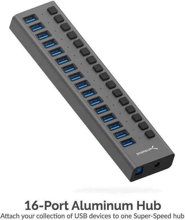 Alt view image 2 of 5 - Sabrent 16-Port USB 3.0 Data HUB and Charger with Individual switches + Mini Travel 2.4GHz Wireless Mouse with Nano Receiver