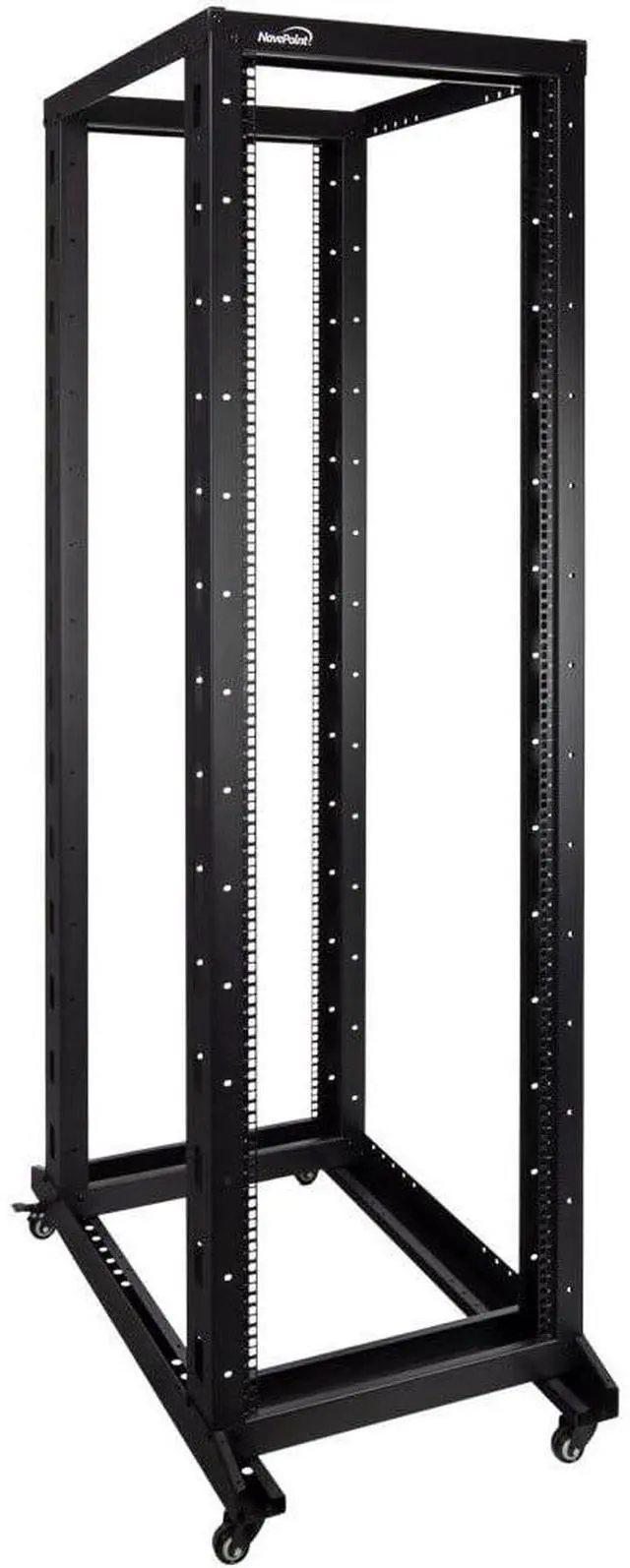Main image of NavePoint 42U Server Rack, 4-Post Open Frame Rack for 19" Networking Equipment, 1000mm, Stationary/Casters, Black Steel, Max Weight Capacity 881 Lbs