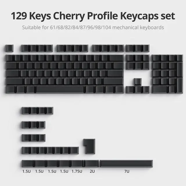 Alt view image 2 of 5 - Owpkeenthy Blank Black PBT keycaps Custom Cherry Profile 1.5mm Thick ANSI ISO Minimalist Keycap Set for 60% 65% 75% Fullsize MX Switches Mechanical Keyboard (Blank Black)